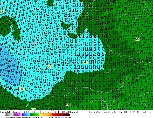 Geop./Temp. 500 hPa UK-Global sáb 22.06.2024 06 UTC