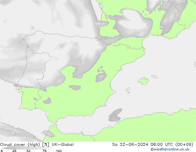 zachmurzenie (wysokie) UK-Global so. 22.06.2024 06 UTC