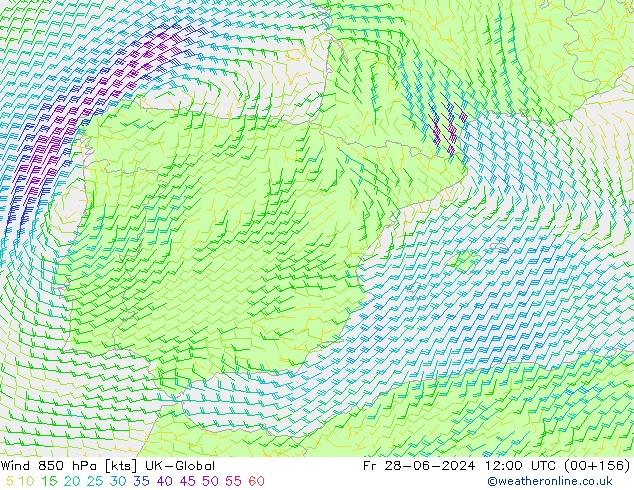 Wind 850 hPa UK-Global Fr 28.06.2024 12 UTC