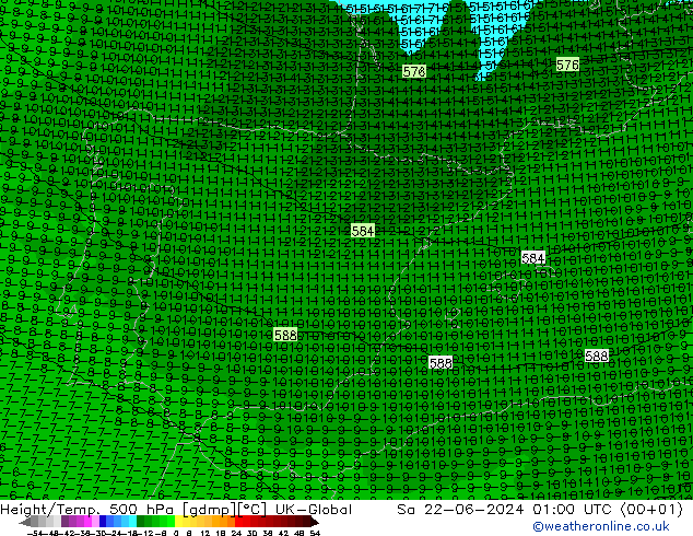 Height/Temp. 500 hPa UK-Global Sa 22.06.2024 01 UTC