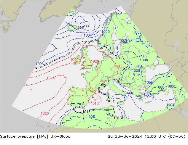 Surface pressure UK-Global Su 23.06.2024 12 UTC