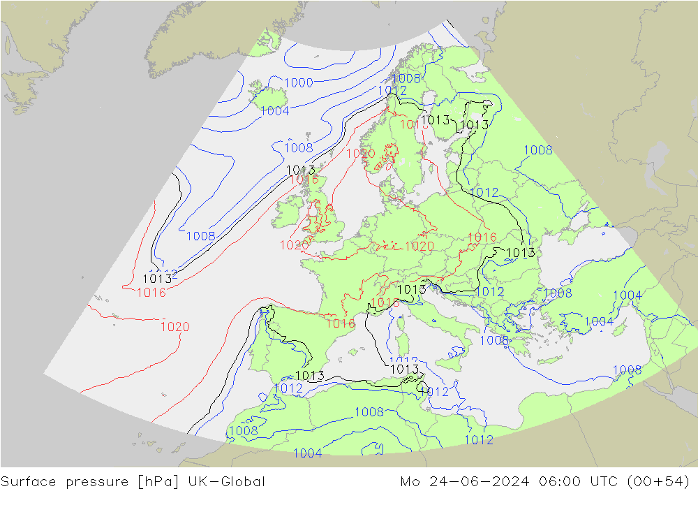 приземное давление UK-Global пн 24.06.2024 06 UTC