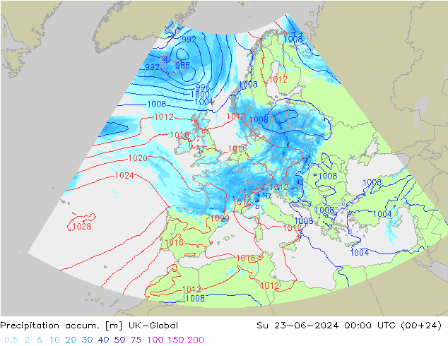 Precipitation accum. UK-Global Ne 23.06.2024 00 UTC