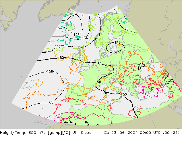 Height/Temp. 850 hPa UK-Global nie. 23.06.2024 00 UTC