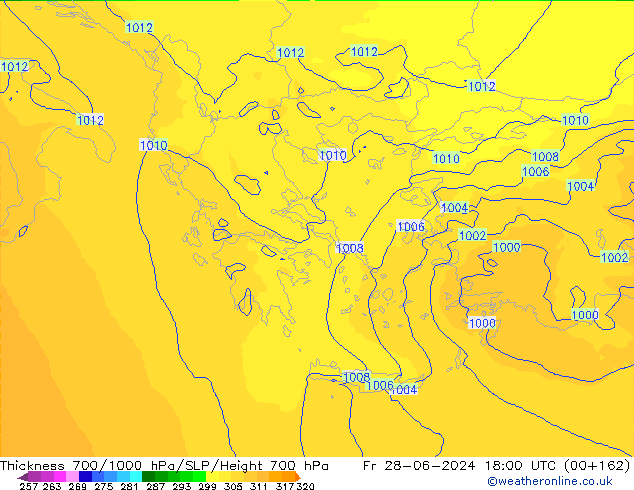 Thck 700-1000 hPa UK-Global Fr 28.06.2024 18 UTC