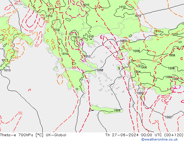 Theta-e 700hPa UK-Global Per 27.06.2024 00 UTC