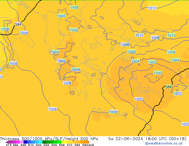Thck 500-1000hPa UK-Global Sáb 22.06.2024 18 UTC