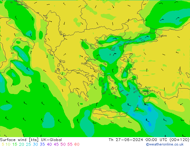 Vent 10 m UK-Global jeu 27.06.2024 00 UTC