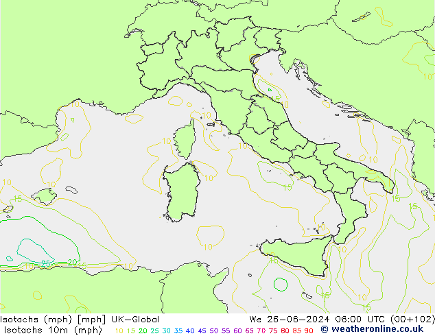 Isotachs (mph) UK-Global mer 26.06.2024 06 UTC