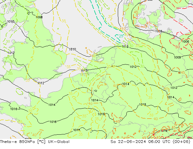 Theta-e 850hPa UK-Global Sa 22.06.2024 06 UTC