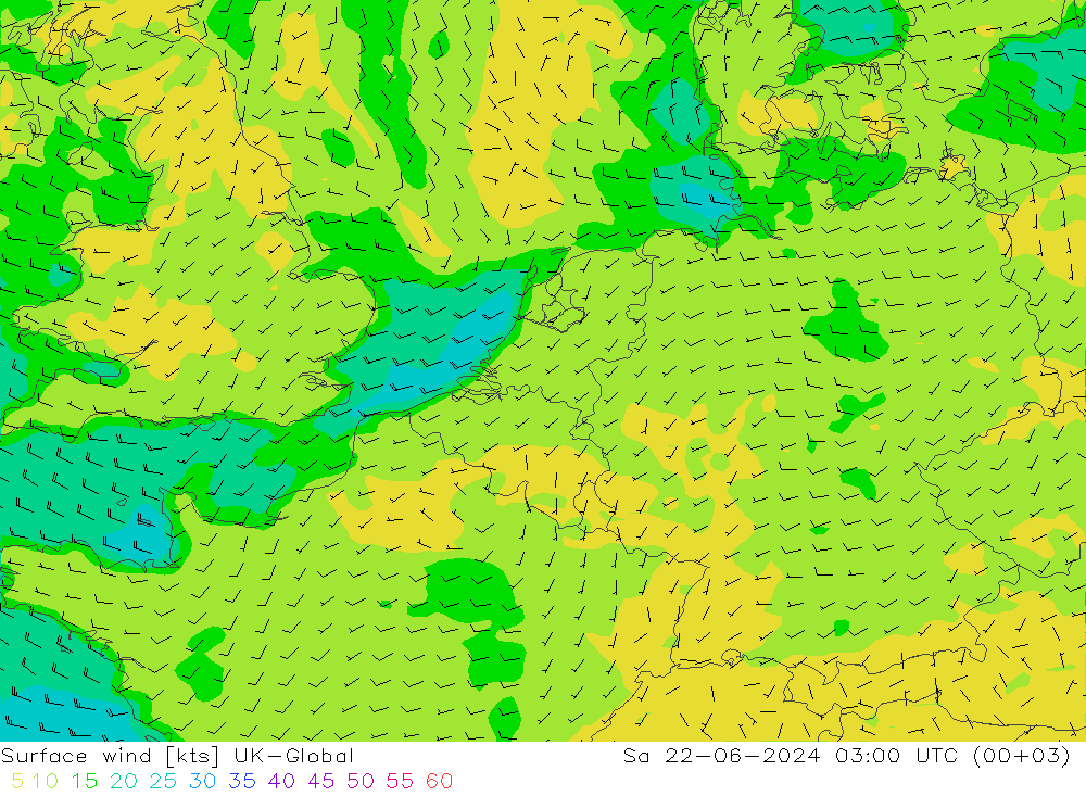 Vent 10 m UK-Global sam 22.06.2024 03 UTC