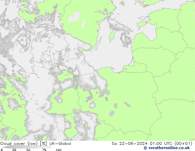 zachmurzenie (niskie) UK-Global so. 22.06.2024 01 UTC