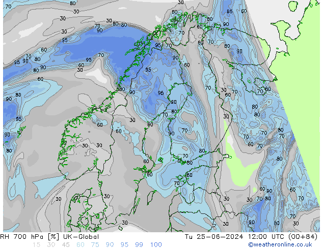 RH 700 hPa UK-Global Út 25.06.2024 12 UTC