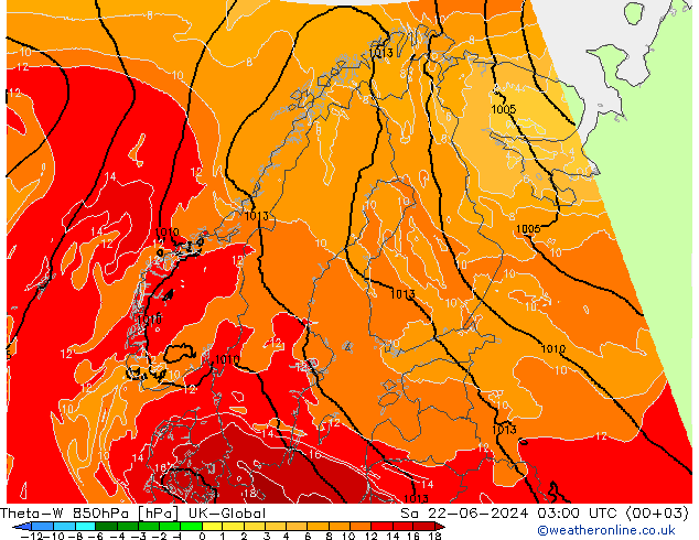 Theta-W 850hPa UK-Global sáb 22.06.2024 03 UTC