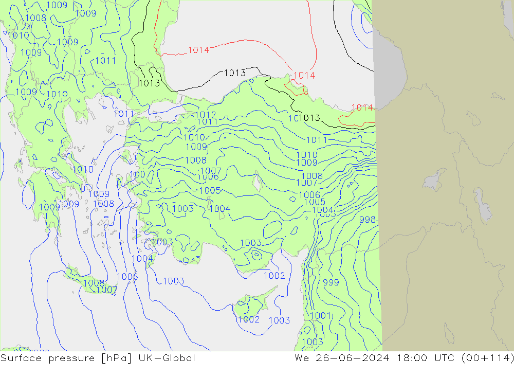 pression de l'air UK-Global mer 26.06.2024 18 UTC