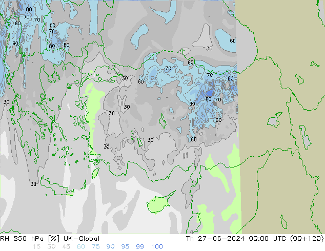 RH 850 hPa UK-Global Do 27.06.2024 00 UTC