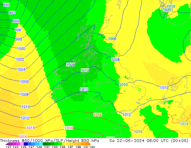 Thck 850-1000 hPa UK-Global So 22.06.2024 06 UTC