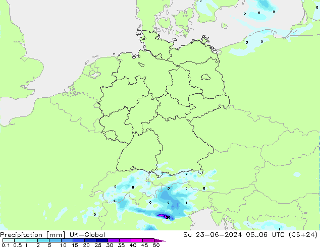 降水 UK-Global 星期日 23.06.2024 06 UTC