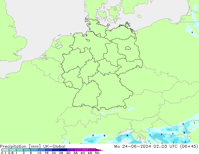 Precipitation UK-Global Mo 24.06.2024 03 UTC