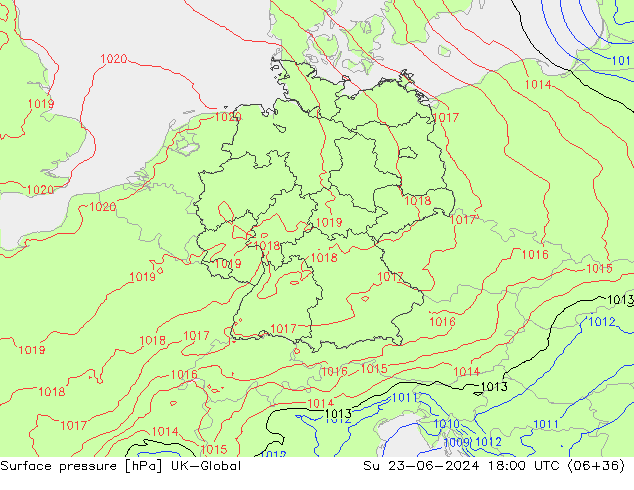 Surface pressure UK-Global Su 23.06.2024 18 UTC