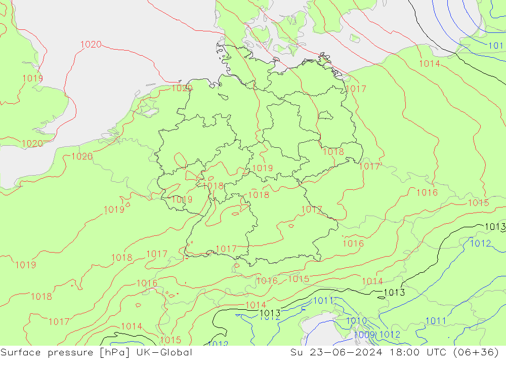 pression de l'air UK-Global dim 23.06.2024 18 UTC