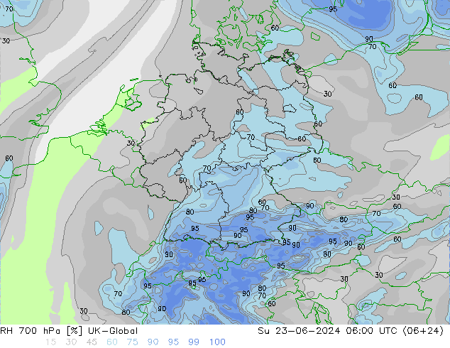 RH 700 hPa UK-Global Su 23.06.2024 06 UTC