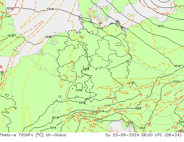 Theta-e 700hPa UK-Global dim 23.06.2024 06 UTC