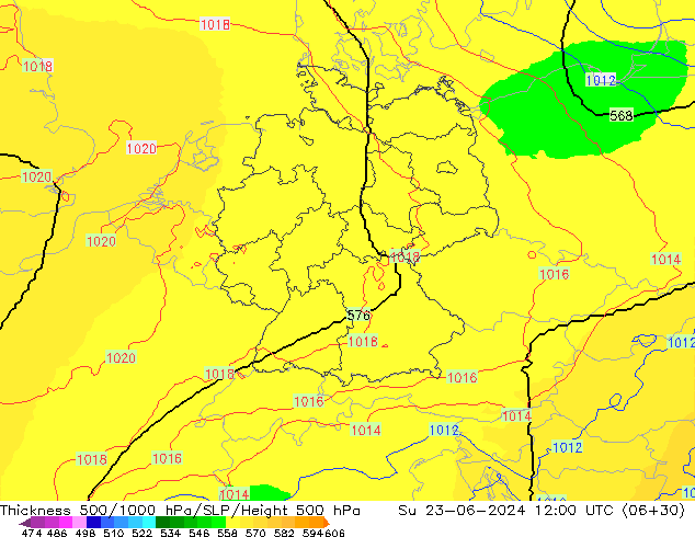 500-1000 hPa Kalınlığı UK-Global Paz 23.06.2024 12 UTC