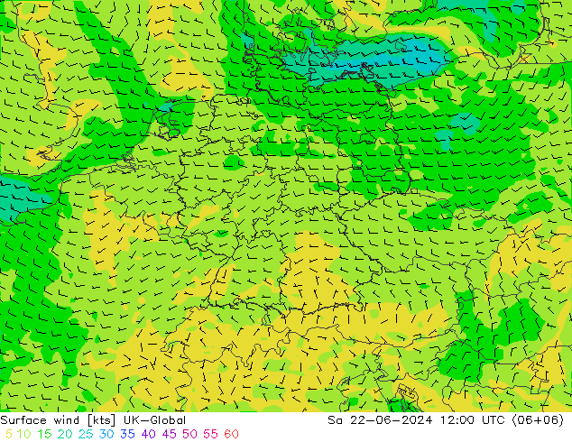 Surface wind UK-Global Sa 22.06.2024 12 UTC