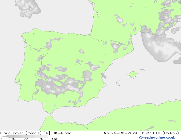 Cloud cover (middle) UK-Global Mo 24.06.2024 18 UTC