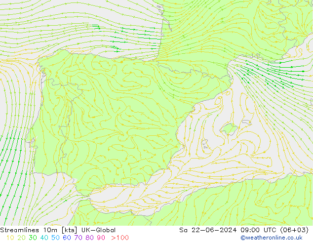 Streamlines 10m UK-Global So 22.06.2024 09 UTC