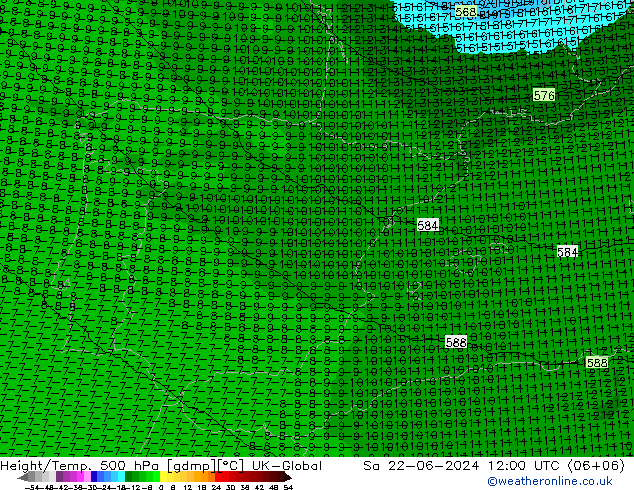 Hoogte/Temp. 500 hPa UK-Global za 22.06.2024 12 UTC