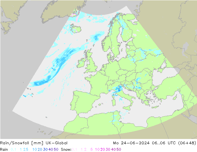 Rain/Snowfall UK-Global Po 24.06.2024 06 UTC