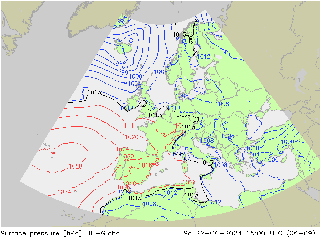 Surface pressure UK-Global Sa 22.06.2024 15 UTC