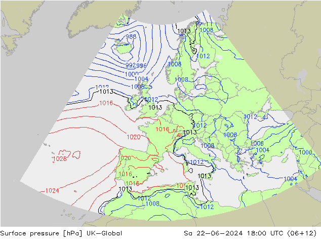 Surface pressure UK-Global Sa 22.06.2024 18 UTC