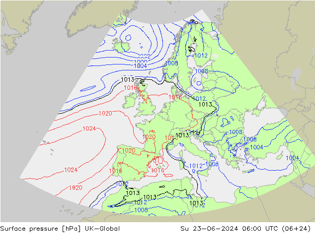 Surface pressure UK-Global Su 23.06.2024 06 UTC