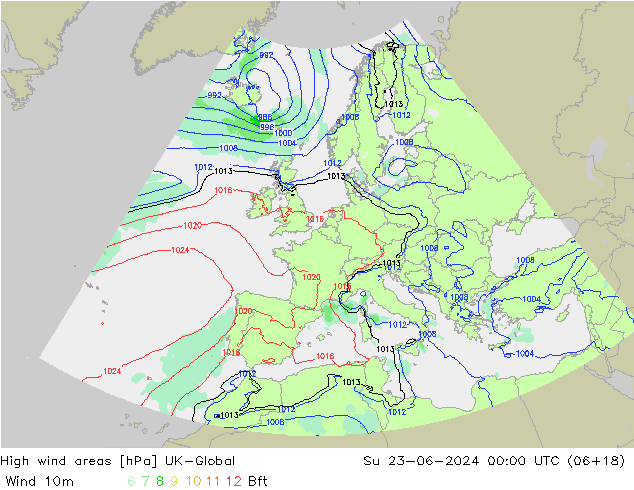 High wind areas UK-Global Su 23.06.2024 00 UTC