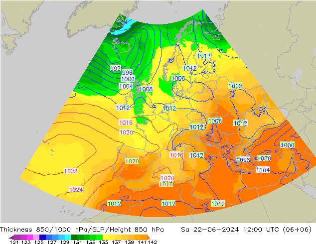 Thck 850-1000 hPa UK-Global sab 22.06.2024 12 UTC
