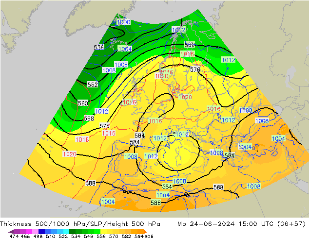 500-1000 hPa Kalınlığı UK-Global Pzt 24.06.2024 15 UTC