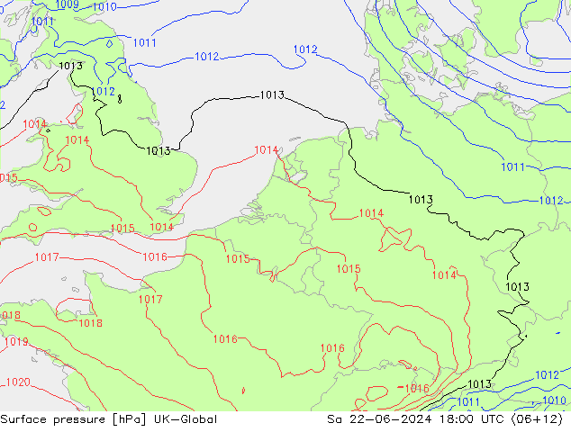 Surface pressure UK-Global Sa 22.06.2024 18 UTC