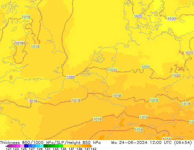 Thck 850-1000 hPa UK-Global lun 24.06.2024 12 UTC