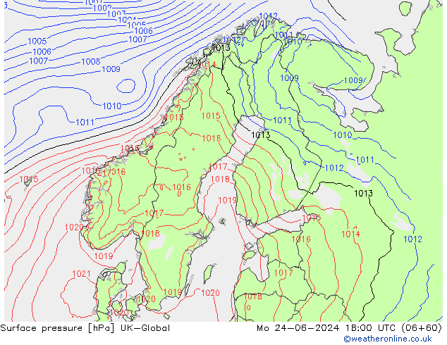 pression de l'air UK-Global lun 24.06.2024 18 UTC