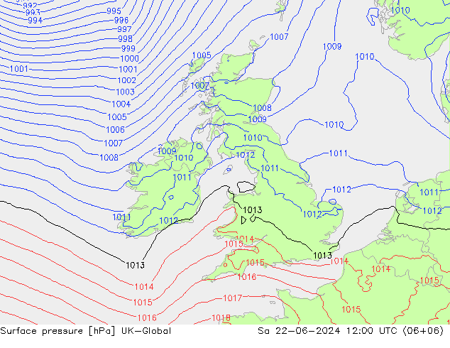 Surface pressure UK-Global Sa 22.06.2024 12 UTC