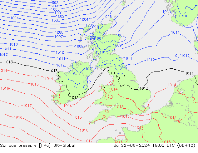 Atmosférický tlak UK-Global So 22.06.2024 18 UTC