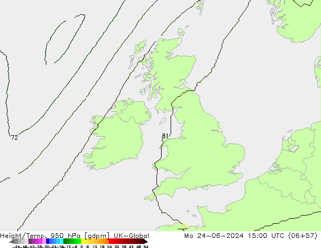 Height/Temp. 950 hPa UK-Global Po 24.06.2024 15 UTC