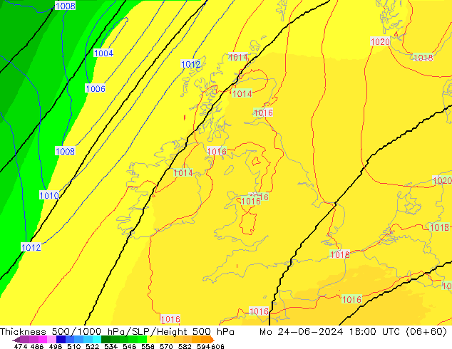 Thck 500-1000hPa UK-Global Mo 24.06.2024 18 UTC