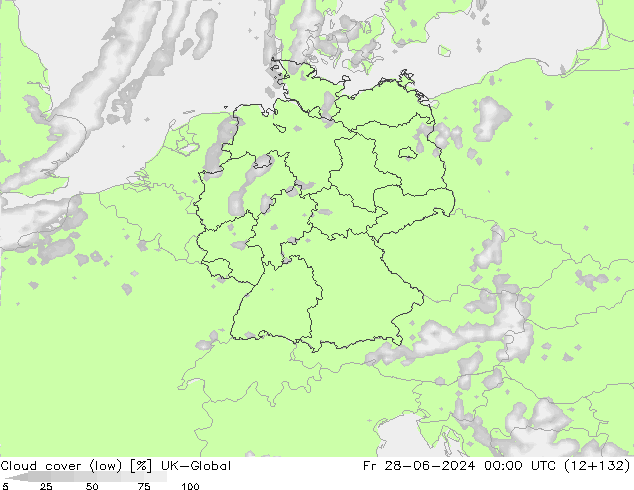 Cloud cover (low) UK-Global Fr 28.06.2024 00 UTC