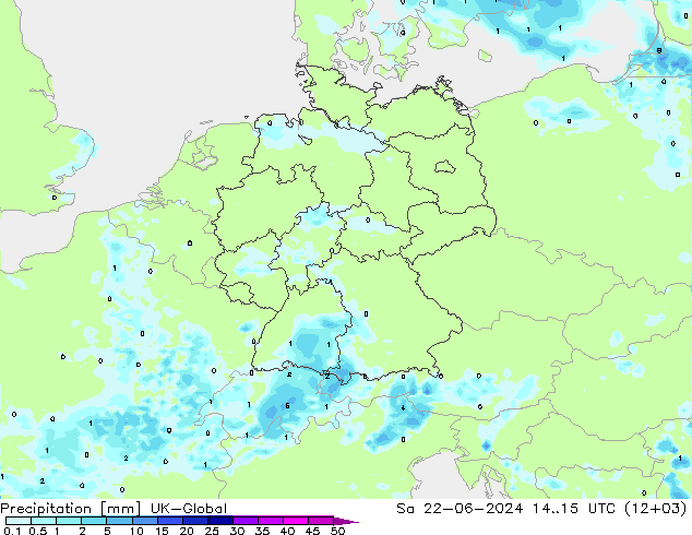 降水 UK-Global 星期六 22.06.2024 15 UTC