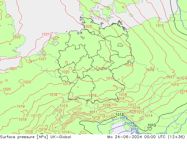 Surface pressure UK-Global Mo 24.06.2024 00 UTC