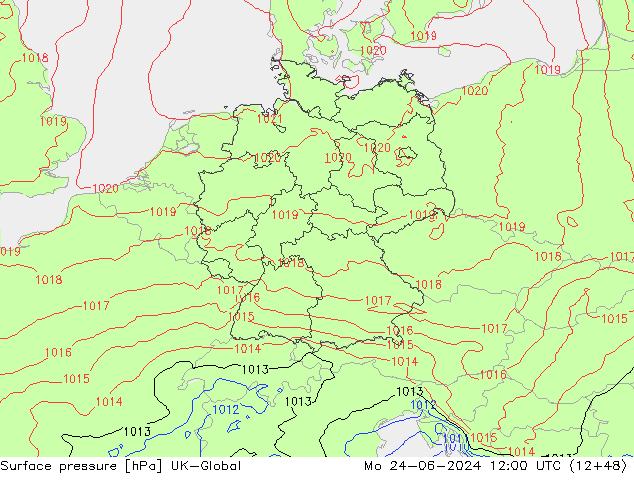 Surface pressure UK-Global Mo 24.06.2024 12 UTC